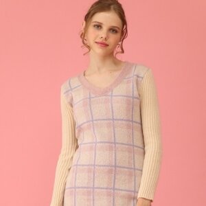 Honey Salon Check Knit Dress Beige/Pink