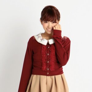 LIZ LISA Vertical Ribbon Ruffle Cardigan Bordeaux