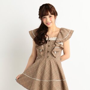 LIZ LISA Glen Plaid & Solid Color Top Brown