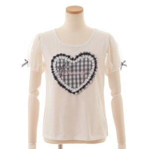 LIZ LISA Puffy Heart Gingham T-Shirt Navy