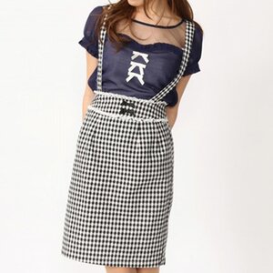 Ank Rouge Gingham Tight Skirt w/ Suspenders Black
