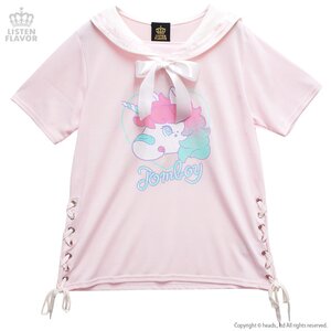 LISTEN FLAVOR Tomboy Unicorn Lace-Up Sailor Cutsew Baby Pink