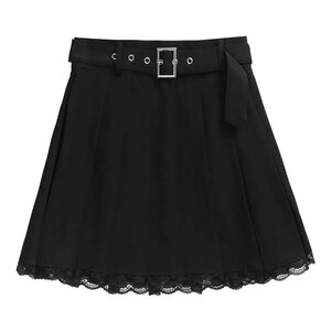 LISTEN FLAVOR Black Pleated Mini Skirt w/ Belt M