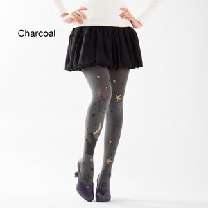 Chiharu Kikuchi Wolf and Moon Design Tights Charcoal