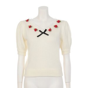 Swankiss Flower Knit Top White