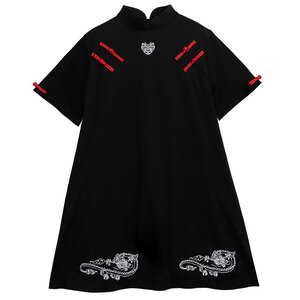 LISTEN FLAVOR Dragon China Dress Black x Red