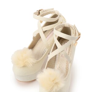 LIZ LISA Cross Strap Pom Pom Pumps (Limited Edition) White M