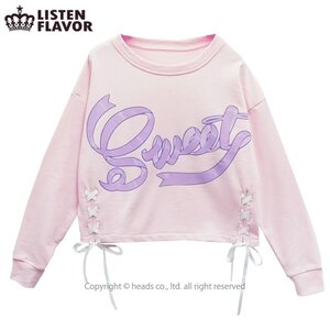 LISTEN FLAVOR Sweet Logo Lace-Up Sweatshirt Light Pink