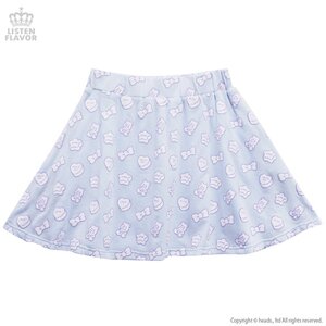 LISTEN FLAVOR Candy Bear Print Flared Skirt Soda Blue