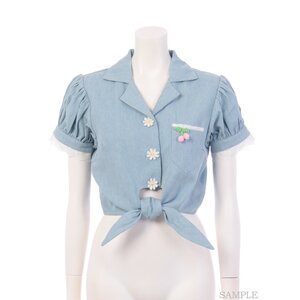 Swankiss Cherry Motif Gingham Blouse Blue