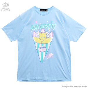 LISTEN FLAVOR Teddy Crepe Big T-Shirt Light Blue