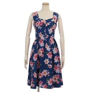 LIZ LISA Large Floral Print Ribbon Dress Navy