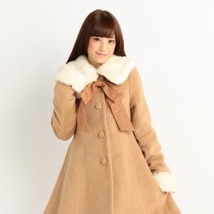 LIZ LISA Elegant Winter Coat w/ Ribbon Brooch Mocha