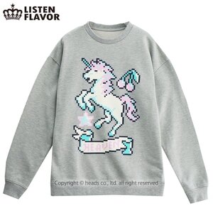 LISTEN FLAVOR 8-Bit Unicorn Pullover Gray