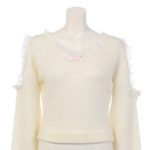 Swankiss Open Shoulder & Lace Detail Knit Top White