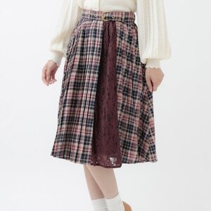 LIZ LISA Checkered Pleated Skirt Bordeaux