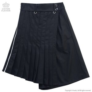 LISTEN FLAVOR Pleated Asymmetrical Gaucho Pants w/ Flap Black