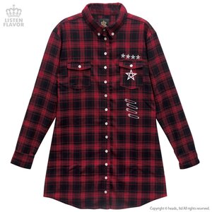 LISTEN FLAVOR Safety Pin Studded Embroidered Shirt Dress Red