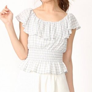 Ank Rouge Frill Collar Shirred Top Blue