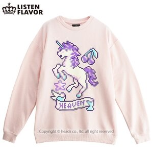 LISTEN FLAVOR 8-Bit Unicorn Pullover Light Pink