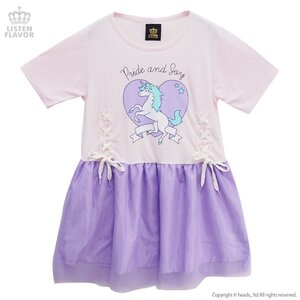 LISTEN FLAVOR Unicorn Big Heart Lace-Up Tulle Dress Baby Pink