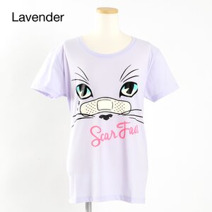 LISTEN FLAVOR Cat Face Cutsew T-Shirt Lavender