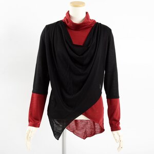 ALGONQUINS Loose Turtleneck Draped Shirt (Unisex) Burgundy