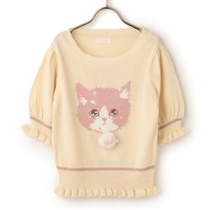 LIZ LISA Cat Intarsia Knit Top White
