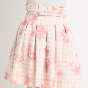 LIZ LISA Floral Plaid Houndstooth Skirt Pink