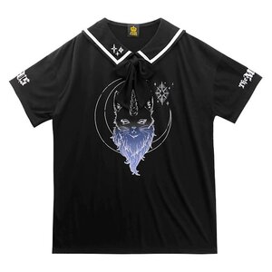 LISTEN FLAVOR Moon Messenger Black Sailor Shirt Dress