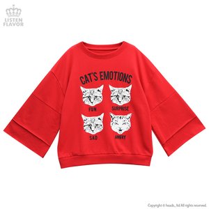 LISTEN FLAVOR Cat's Emotions Bell Sleeve Sweatshirt Red