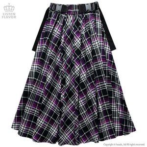 LISTEN FLAVOR Swallowtail Long Skirt Purple Check