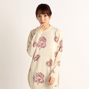 LIZ LISA Floral Angora Blend Shoulder Detail Dress White