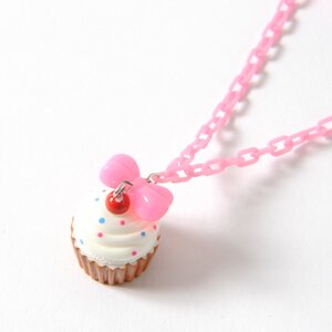 milklim Handmade Ribbon Cupcake Necklace Light Pink Chain