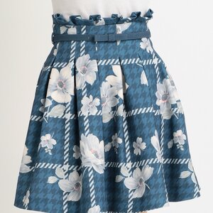 LIZ LISA Floral Plaid Houndstooth Skirt Navy