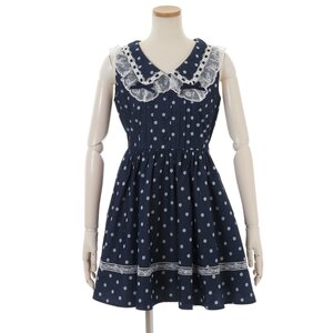 LIZ LISA Polka Dot Large Collar Jumper Skirt Navy