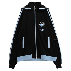 LISTEN FLAVOR 1-Up Heart Sailor Jersey Hoodie Black x Light Blue