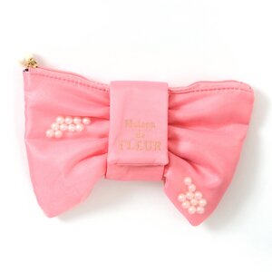 Maison de FLEUR Pink Ribbon & Pearls Pouch Pink