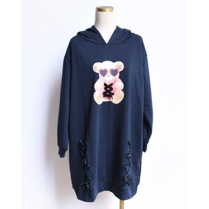 LIZ LISA Bear Print String Hoodie Navy