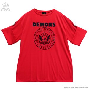 LISTEN FLAVOR Demons Roll Sleeve T-Shirt Red
