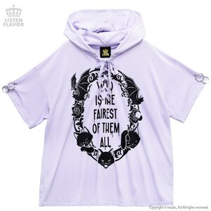 LISTEN FLAVOR Black Cat Mirror Ringed Sleeve Lace-Up Hooded Cutsew Lavender