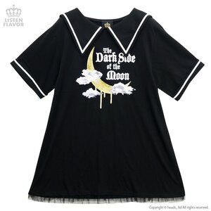 LISTEN FLAVOR Crecent Moon Bat Sailor Flared Dress Black