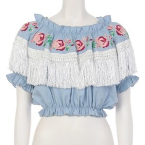 Swankiss Rose Embroidered Fringe Top Sax