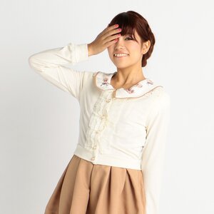 LIZ LISA Vertical Ribbon Ruffle Cardigan White