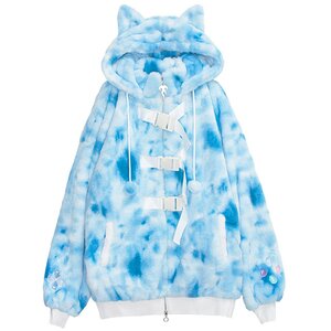LISTEN FLAVOR Gaming Cat Ear Buckle Fur Blouson Blue Sky