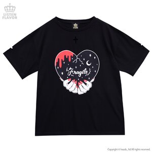 LISTEN FLAVOR Fragile Heart Cross Hollow Detail Top Black