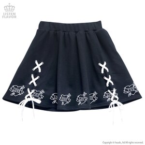 LISTEN FLAVOR Love Heart Lace-Up Circular Skirt Black