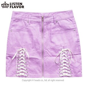 LISTEN FLAVOR Melty Cross Motif Lace-Up Skirt Lavender L