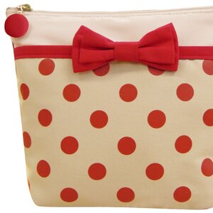 pink trick Polka Dot Spacious Pouch Beige x Red