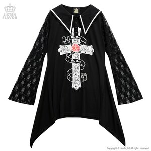 LISTEN FLAVOR Lace Sleeves Gothic Cross Sailor Collar Dress Black